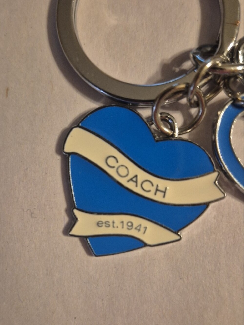 Coach Blue and Silver Heart Charm Keyring - Picture 2 of 5